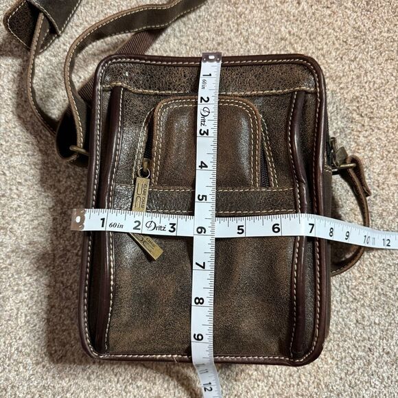 NEW Claire Chase brown distressed leather multi compartment crossbody man bag - Picture 11 of 13
